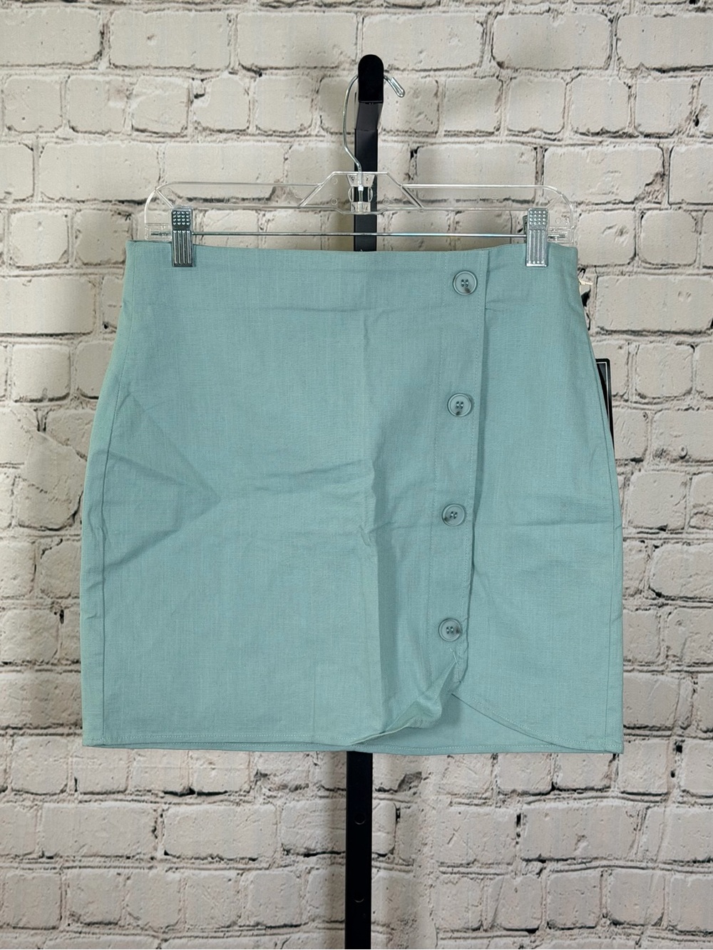 Have Light Aqua Button-Trim Mini Skirt M New